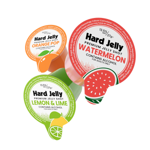Watermelon, Lemon & Lime and Orange Pop flavour jelly shots (13.5% ABV)
