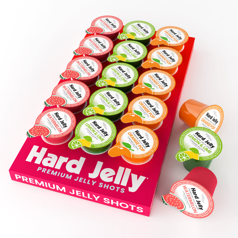 Watermelon, Lemon & Lime and Orange Pop flavour jelly shots (13.5% ABV)